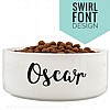 Personalised Dog Bowl - White with Swirl Font Design - Oscar